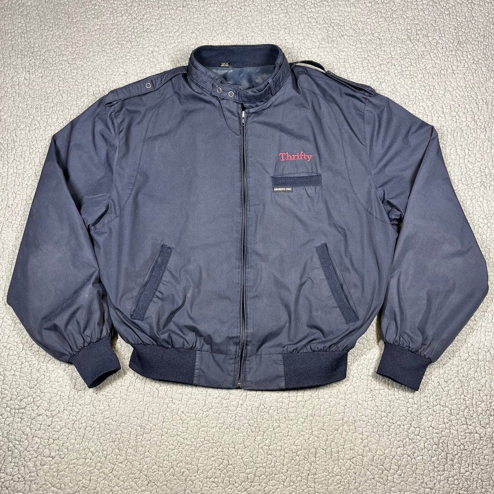 Vintage Members Only Racer Jacket Navy Blue Thrifty Embroidery Size 42